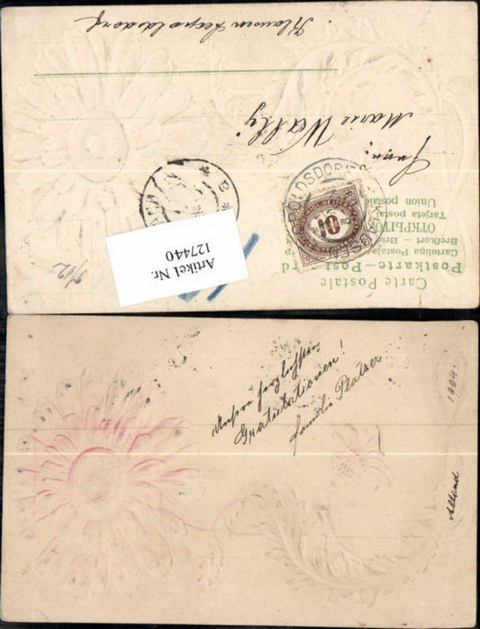 127440,Tolle Präge Relief Karte Sonnenblume Blume 1900