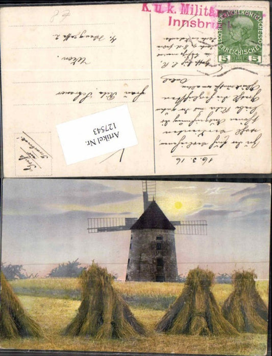 127543,Tolle Künstlerkarte Windmühle Windrad Mühle