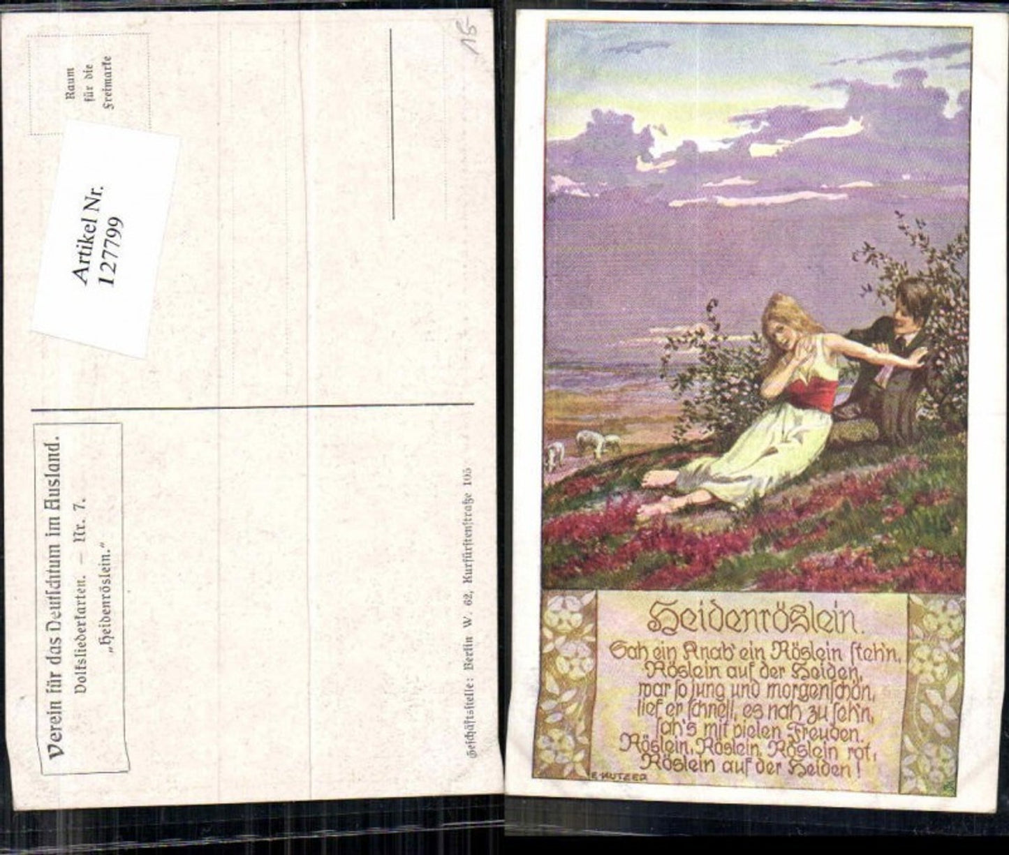 127799,VDA Verein für d. Deutschtum im Ausland Heidenröslein Volksliedkarte 7 Ernst Kutzer