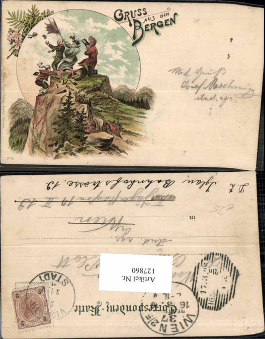 127860,Litho Gruss aus den Bergen Juxkarte Scherzkarte Humor 1897 pub Metz Tübingen