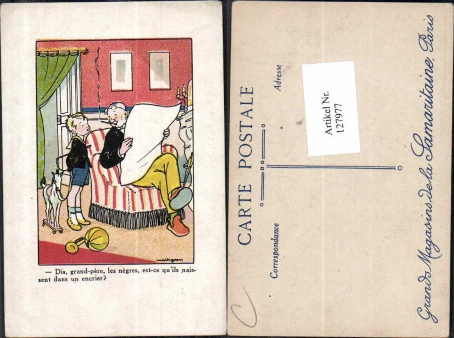 127977,Süsse Kinder Künstlerkarte Junge Schaukelpferd