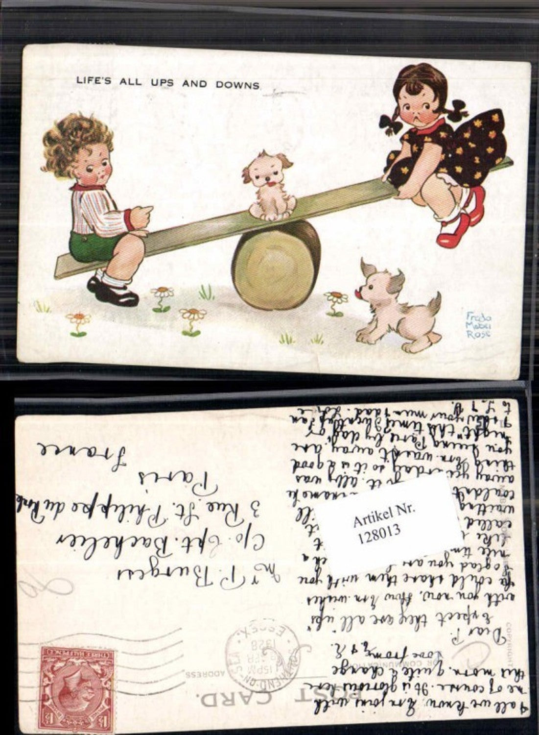 128013,Fredo Mabel Rose Süsse Kinder Künstlerkarte Hund