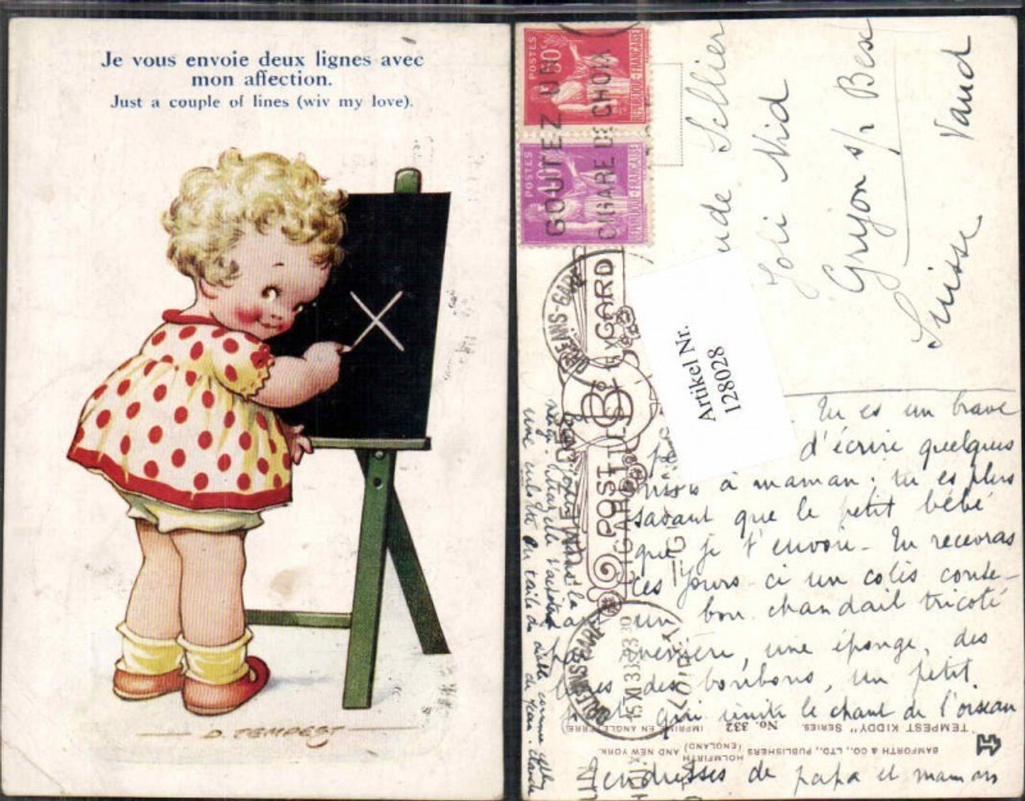 128028,Tempest Kiddy Mädchen an Tafel Schule Süsse Kinder Künstlerkarte