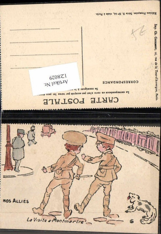 128029,Süsse Kinder Künstlerkarte Kindersoldaten Hund Mos Allies la visite montmartre