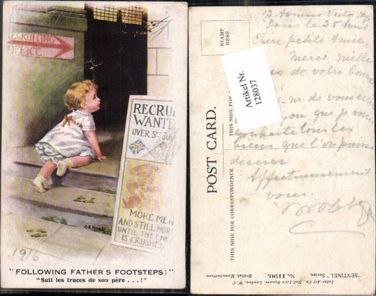 128037,Süsse Kinder Künstlerkarte Mädchen Kleid Following Father Footsteps