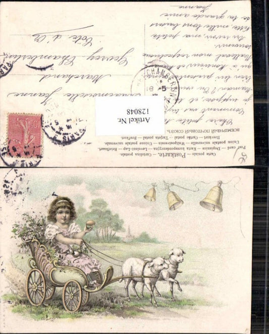 128048,Ostern Tolle Litho Mächen Vienne Style Schafe Kutsche Glocken