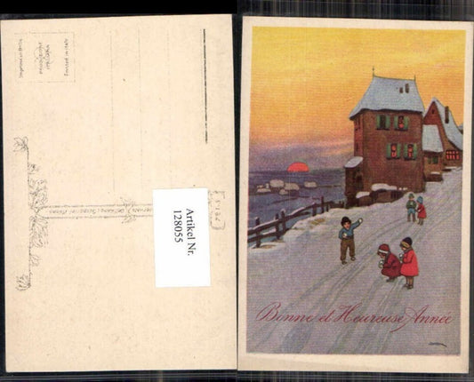 128055,Willi Scheuermann ? Neujahr Kinder Schneeballschlacht