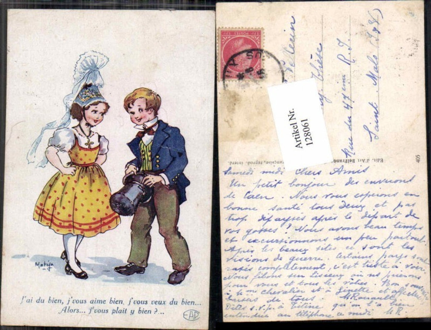 128061,Künstlerkarte Matya Süsse Kinder Junge Mädchen Hut Tracht