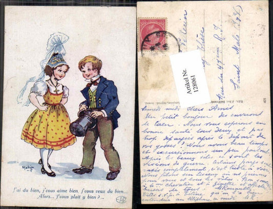 128061,Künstlerkarte Matya Süsse Kinder Junge Mädchen Hut Tracht