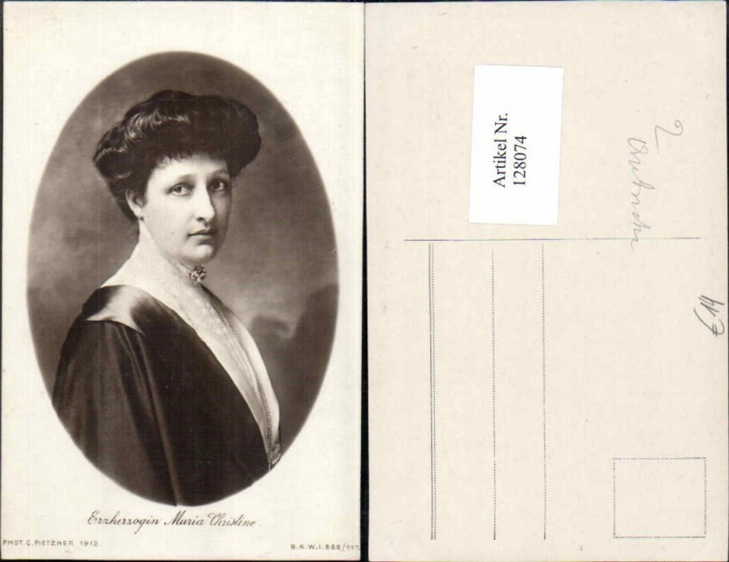 128074,Erzherzogin Maria Christine Isabella von Österreich-Teschen Habsburg Lothringen Pietzner 1912