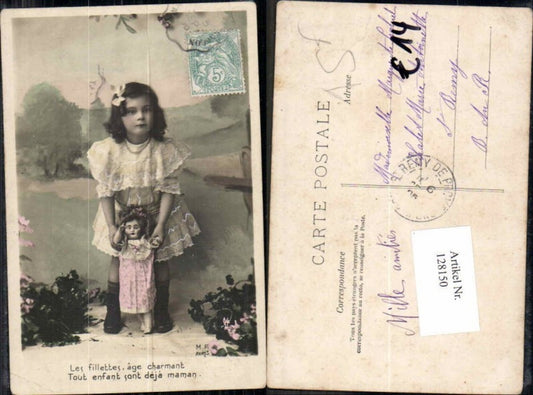 128150,FotoAK Süsses Kind Mädchen m. Puppe Doll Kleid pub MF Paris