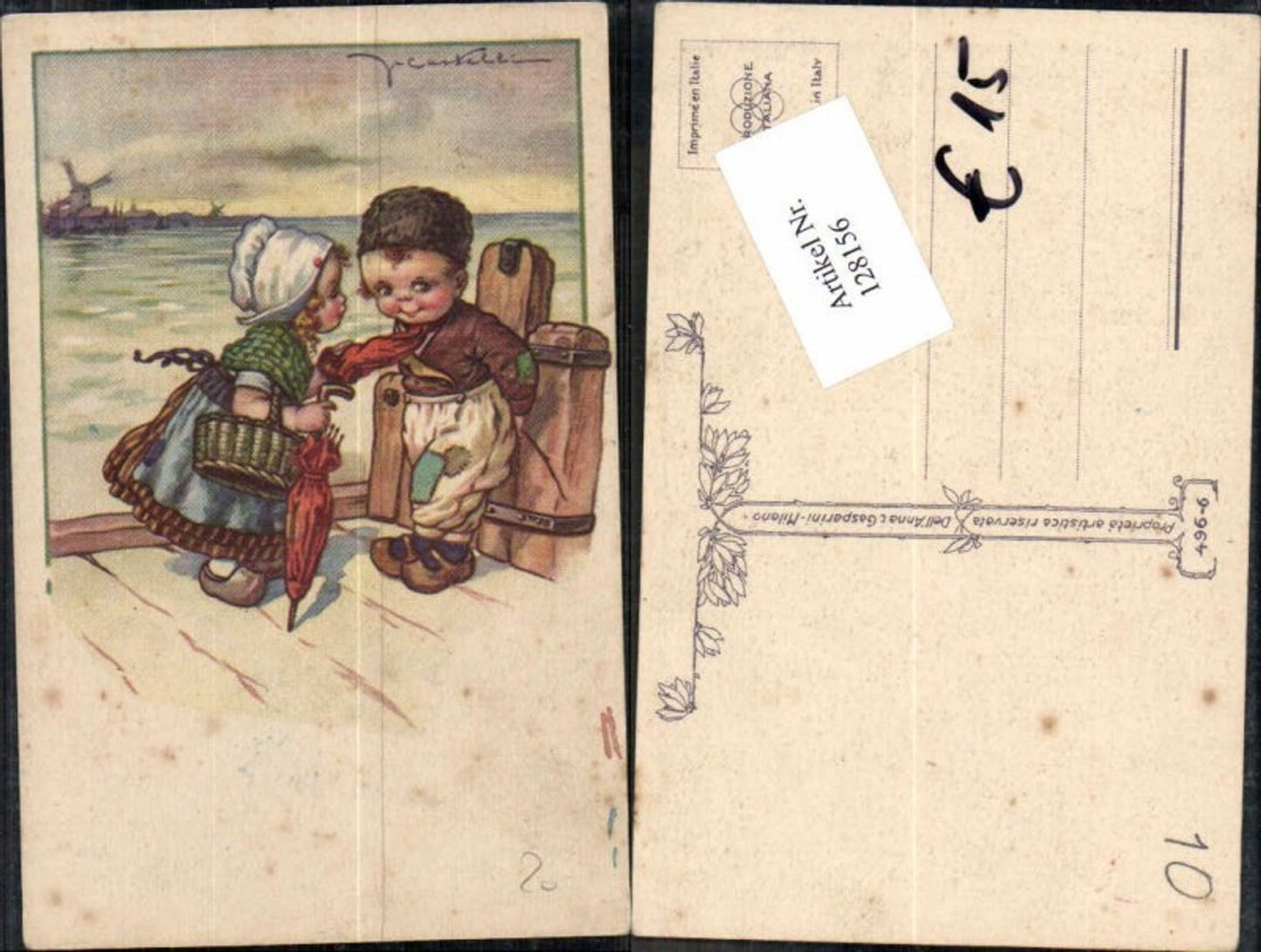 128156,Süsses Mädchen Kinder Kind Holländische Tracht Schirm