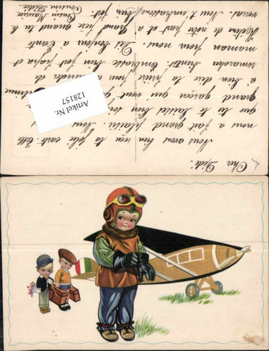 128157,Süsse Künstlerkarte Kinder als Piloten Flugzeug