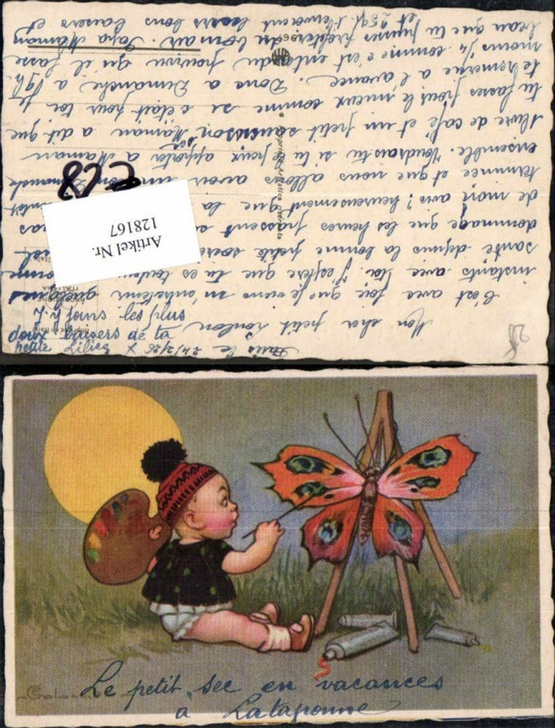 128167,E. Colombo Junge bemalt Schmetterling vor Mond
