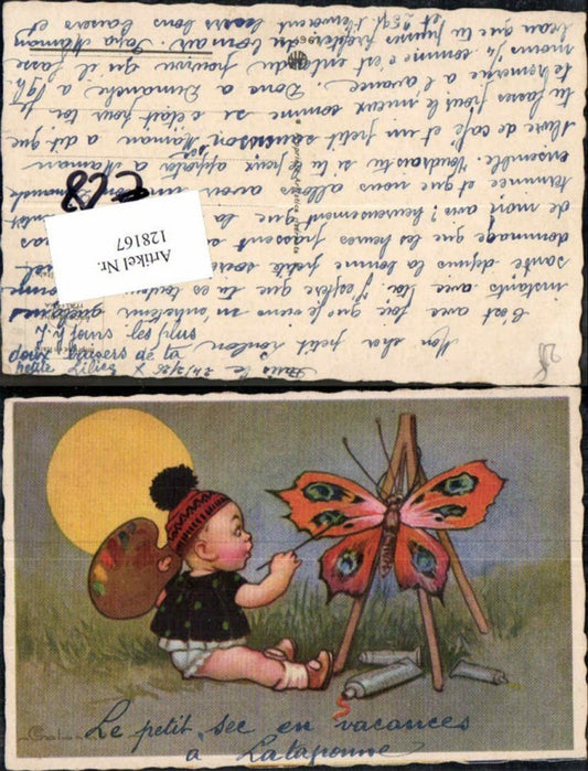 128167,E. Colombo Junge bemalt Schmetterling vor Mond