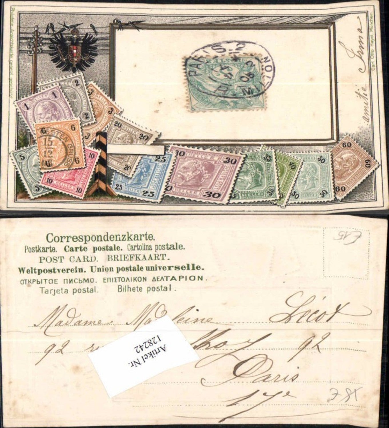 128242,Tolle Präge Litho Briefmarken Philatelie Ansichtskarte pub Carl Otto Hayd