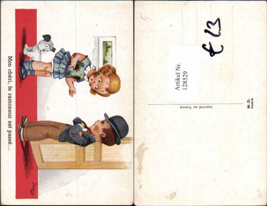 128529,Jim Patt Künstler AK Süsse Kinder m. Hund Hut Kleid Mädchen