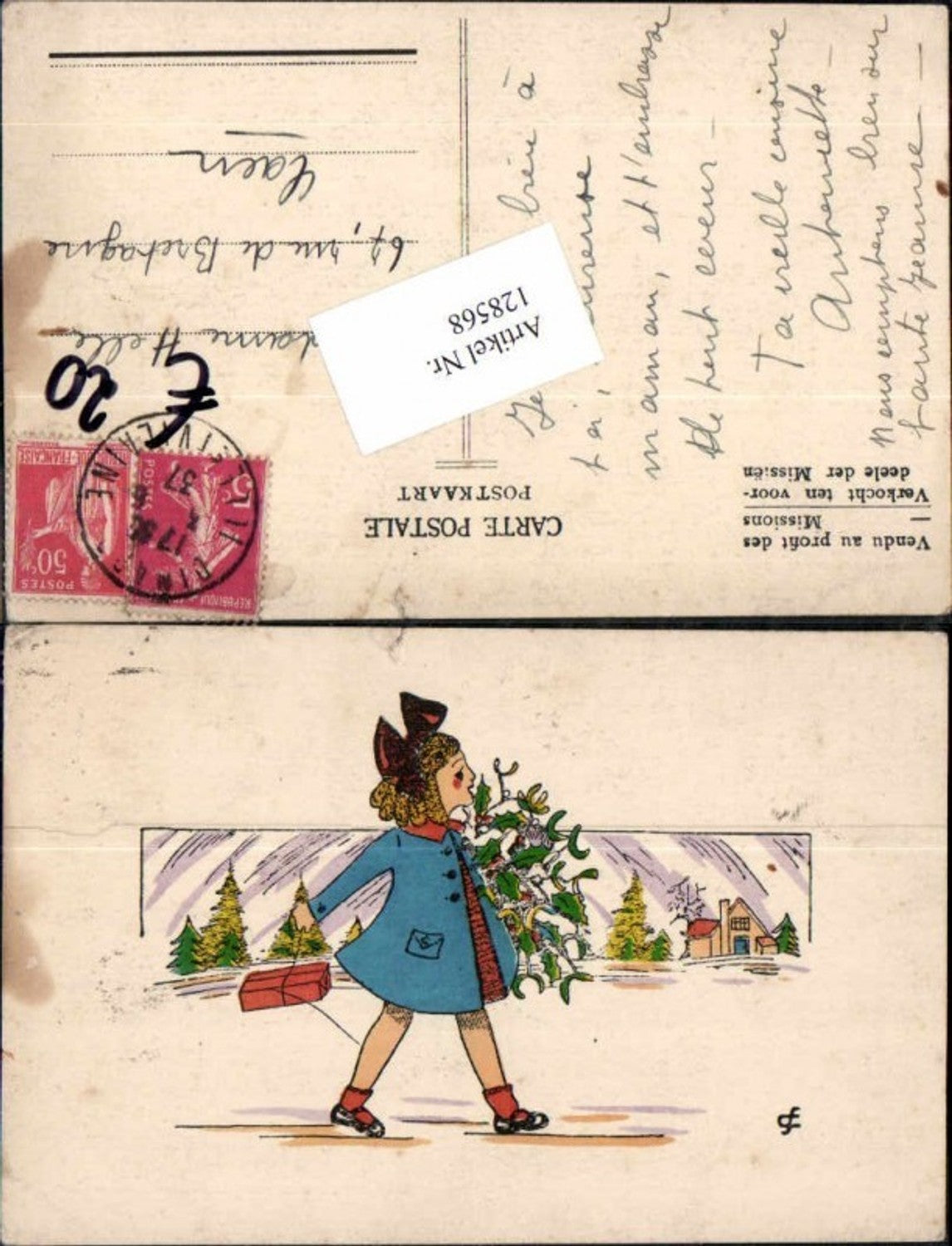 128568,Künstler AK Weihnachten Mädchen mantel Geschenke