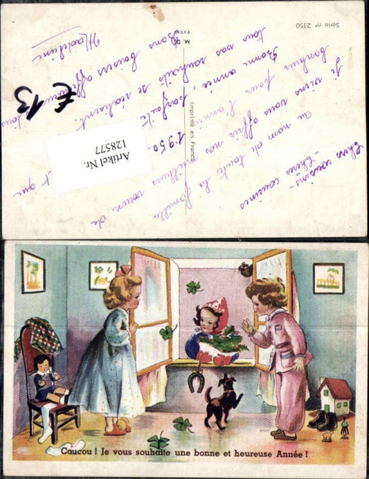 128577,Künstler AK Kinder Weihnachten neujahr Hund Puppe Geschenke