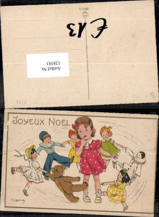 128583,G. Lauvey sign. Kinder Tolle Künstler AK Teddy Teddybär tanzen Mädchen Kleid FOX Paris 1501-12
