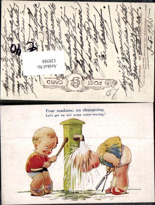 128588,D. Tempest Künstler AK Kinder beim Haarewaschen am Brunnen Süsse AK