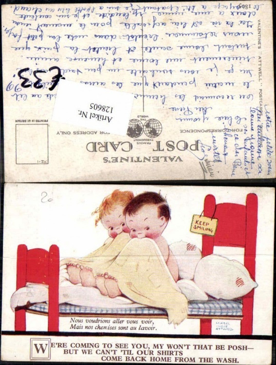 128605,Mabel Lucie Attwell Süsse Kinder im Bett Kee smiling Künstler AK