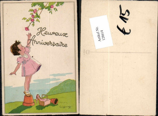 128614,G. Lauvey Süsse Kinder AK Mädchen will rosen pflücken Puppe
