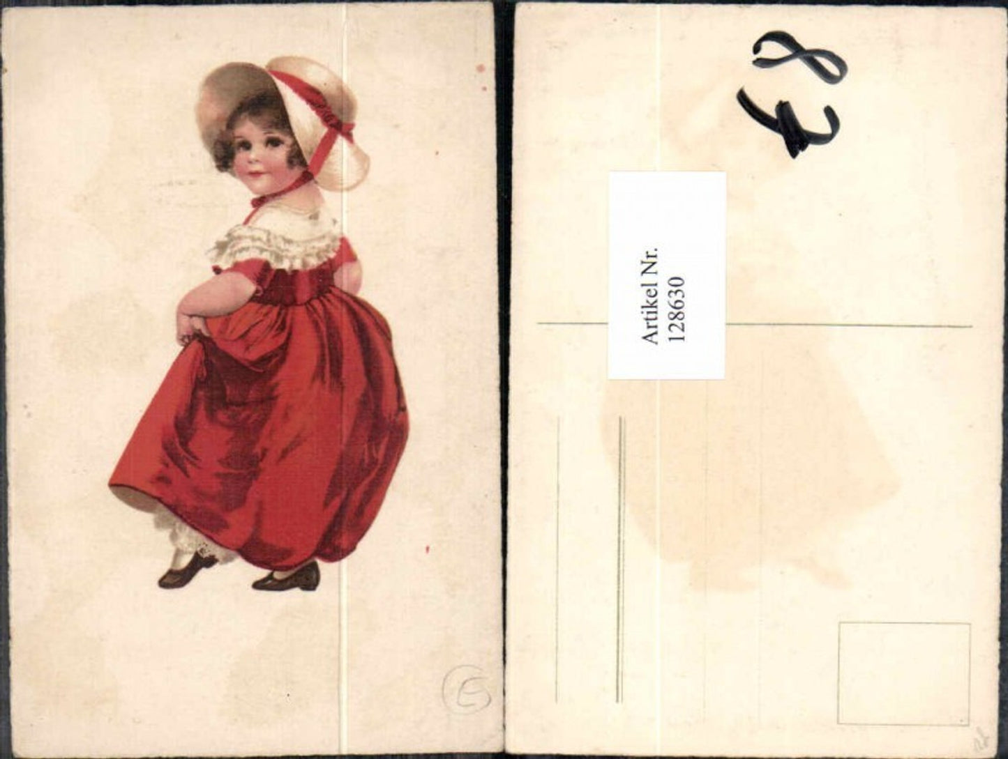 128630,Tolle Künstler AK Kind Mädchen Hut Mode Kleid