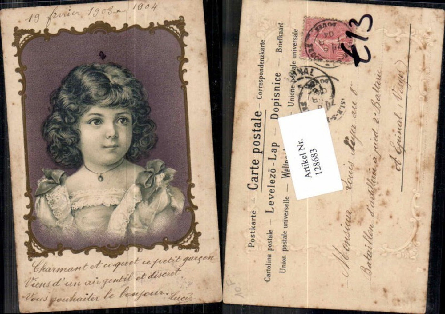 128683,Präge Litho Mädchen Portrait Mode Jugendstil Art Nouveau