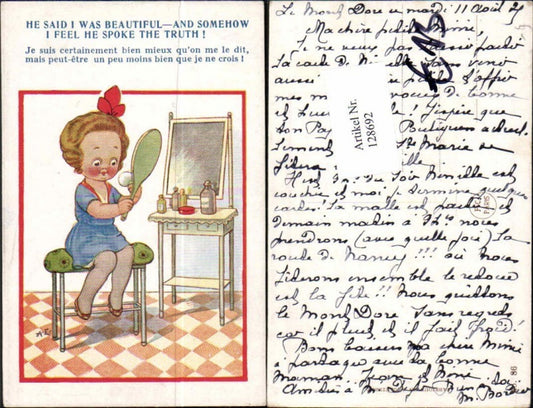 128692,Süsse Künstler AK Mädchen spielgel Schminken Maniküre