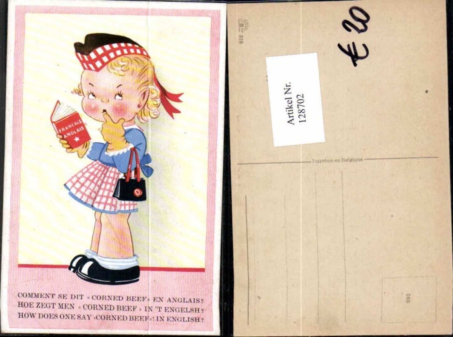 128702,Tolle Künstler AK Mädchen m. Französisch Wörterbuch