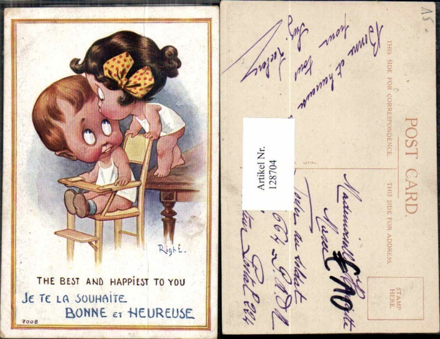 128704,Tolle Künstler AK Kinder Baby Hochtsuhl sign Right