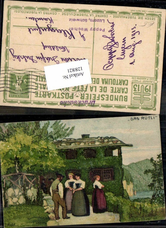 128821,Schweizer Bundesfeier Postkarte 1913 Rütli sign. Kiefel