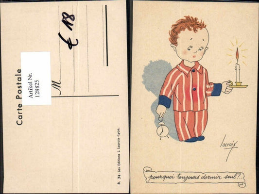128825,Künstler AK Lacroix Kinder Kind Kerze Pyjama