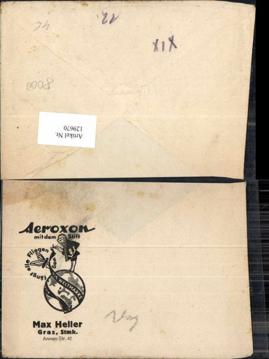129670,Reklame Geschäfts Beleg Werbung Graz Aeroxon Max Heller Fliegen Fänger