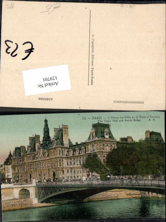 129701,Paris Le Hotel de Ville et le Pont Town Hall Arcole