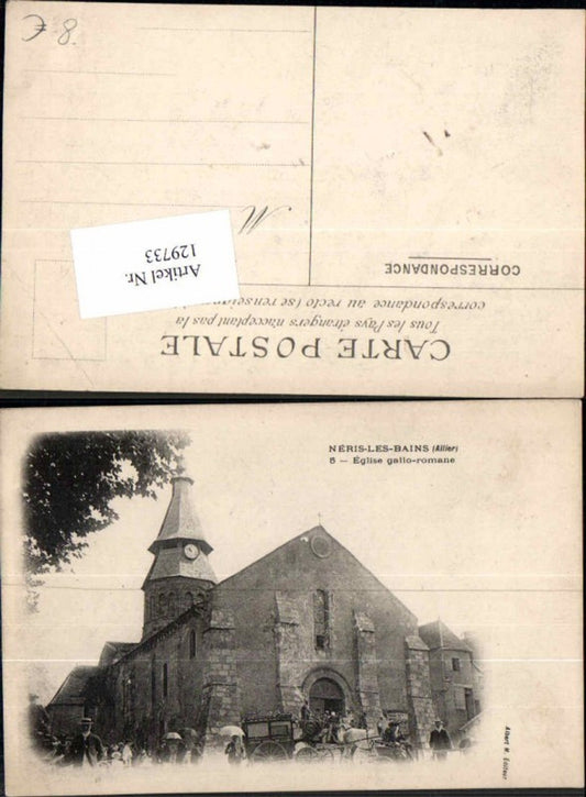 129733,Neris les Bains Allier Kirche Kutsche Leute