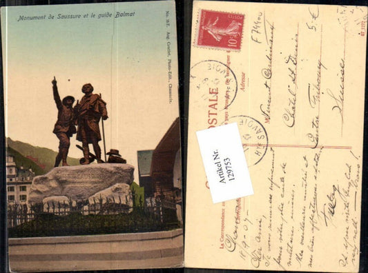 129753,Monument de Saussure et le guide Balmat Chamonix
