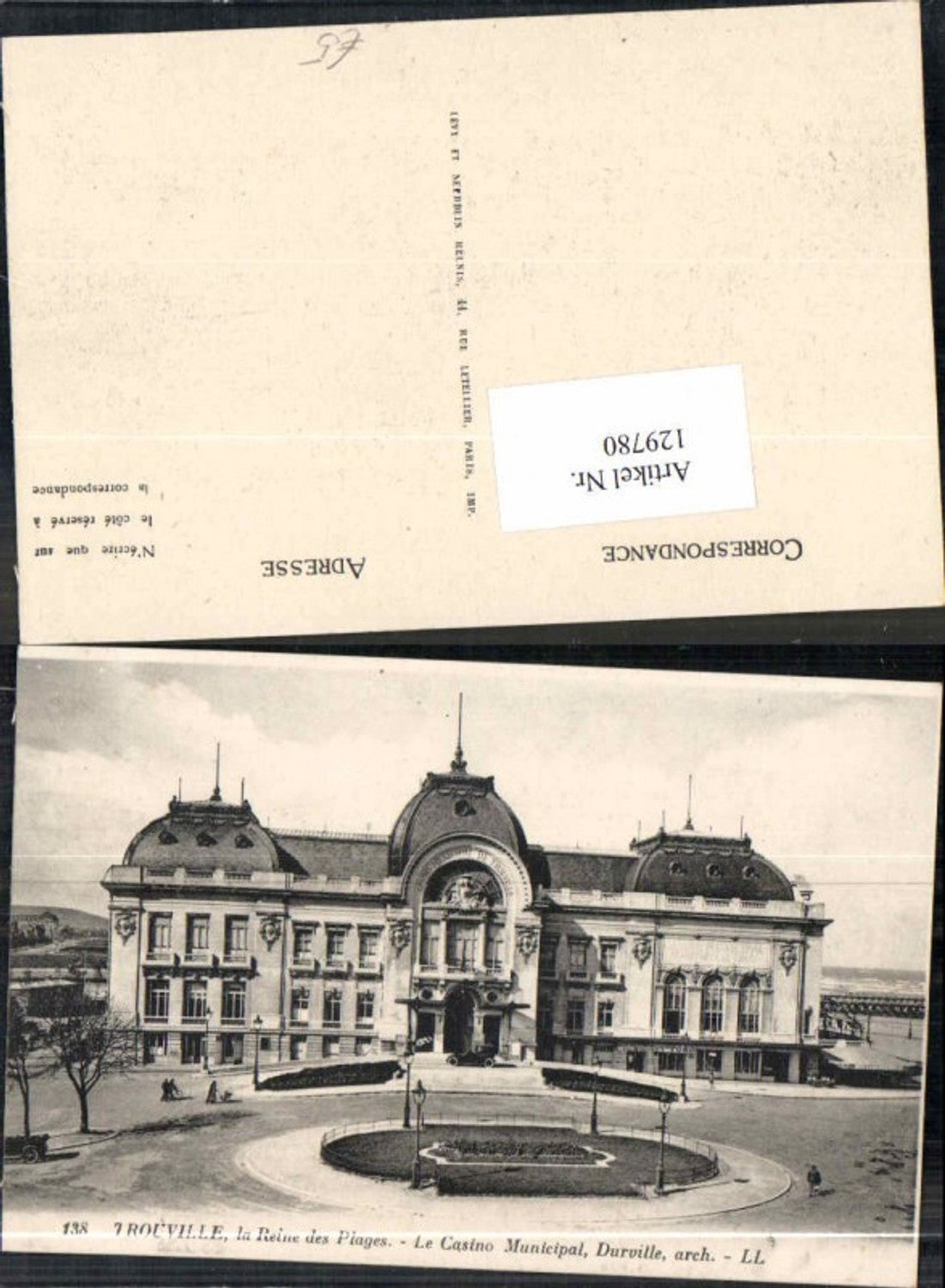 129780,Trouville Reine des Plages Le Casino Municipal Durville arch pub LL 138