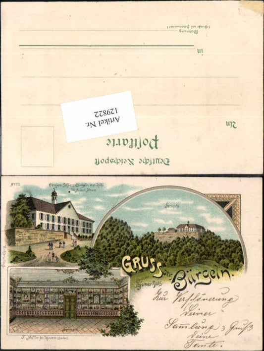 129822,Tolle Litho Gruss aus Bürgeln Pension Schloss 1898 Obereggenen Schliengen Lörrach