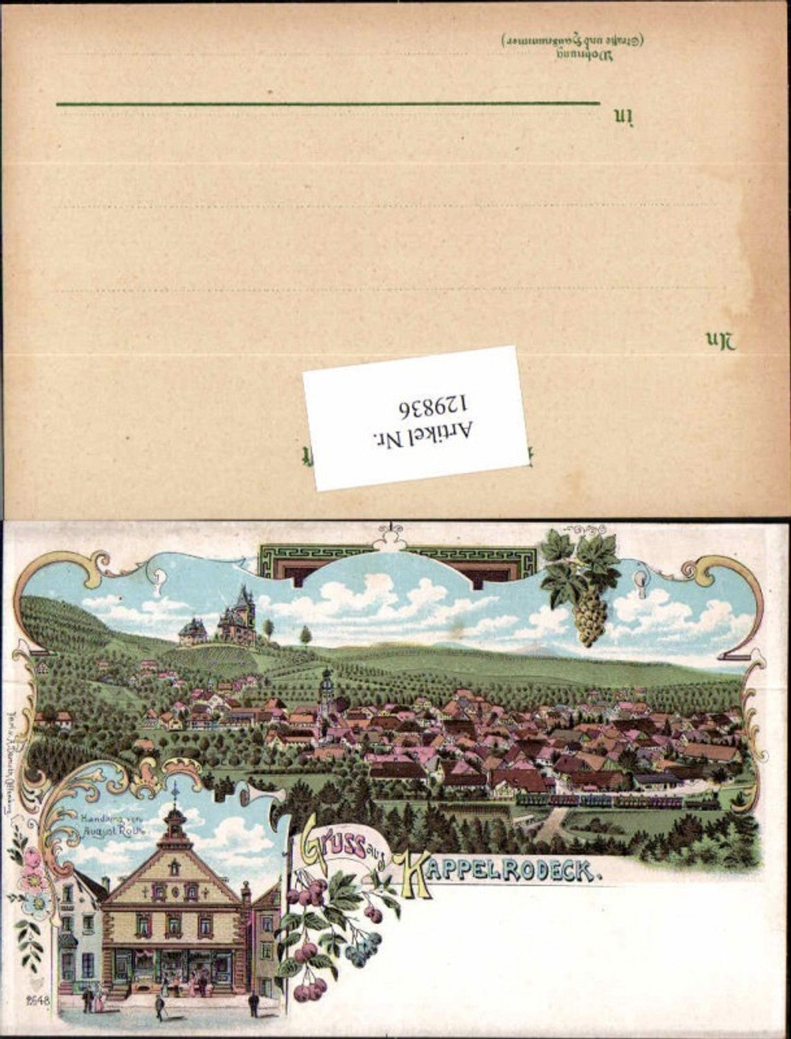129836,Tolle seltene Litho Gruss aus Kappelrodeck b. Baden Baden Handlung August Roth Ortenaukreis