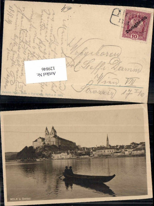 129846,FotoAK Melk a.d. Donau Boot m. Leuten 1911 pub Aigner