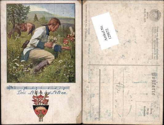 129872,Dt. Schulverein 1235 Blumen Soldat am Grab Pferd