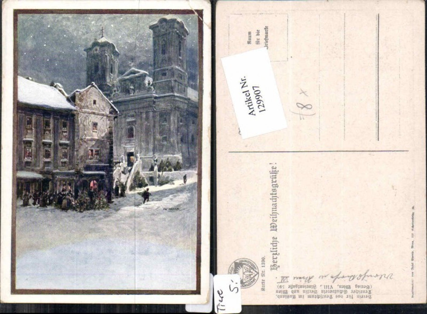 129907,Dt. Schulverein 1390 Fr. Frank sign Neujahr Kirche