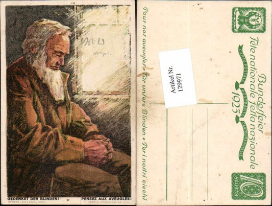 129971,Schweizer Bundesfeier Postkarte Gedenket den Blinden 1923 Hugentobler sign