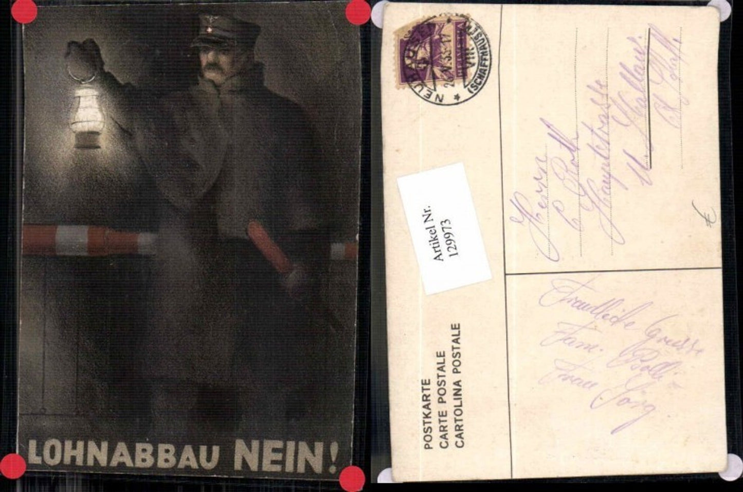 129973,Schweizer Gewerkschaft Politik Laterne LOHNABBAU NEIN Propaganda AK