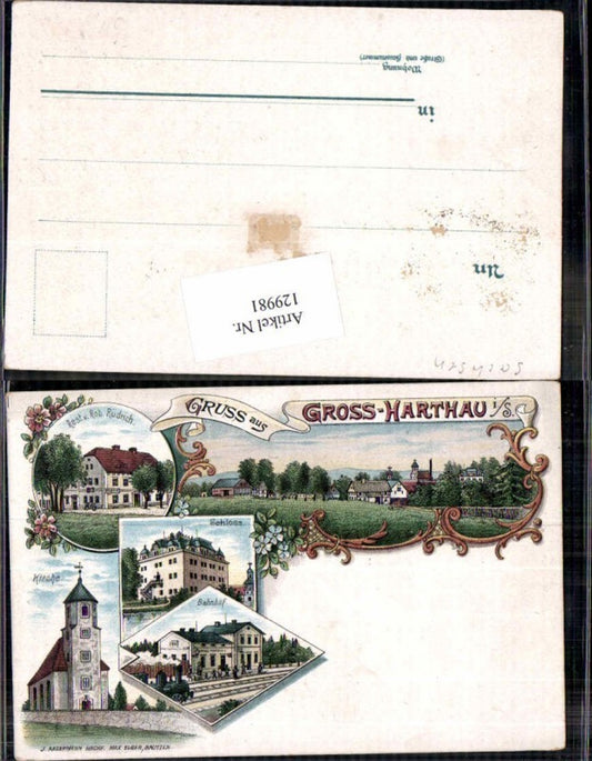 129981,Tolle Litho Gruss aus Gross Harthau großharthau Bahnhof Kirche Restauration Rüdrich Bautzen