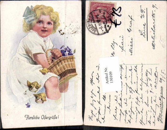 130109,E. Reckziegel Süsse Kinder Küken Kleid Korb Blumenkorb