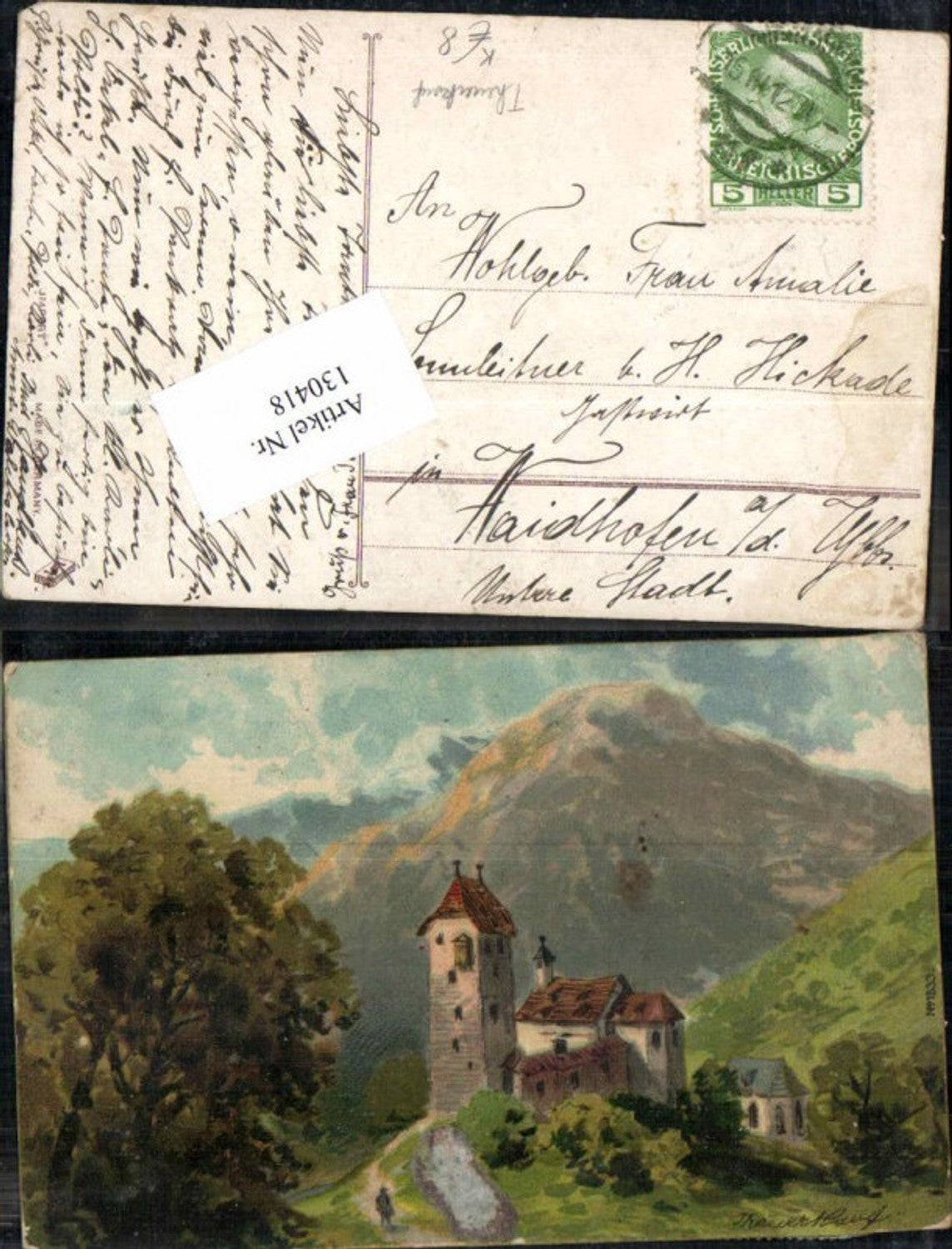 130418,Tolle Künstlerkarte Gottlob Theuerkauf sign. Kirche in den Bergen