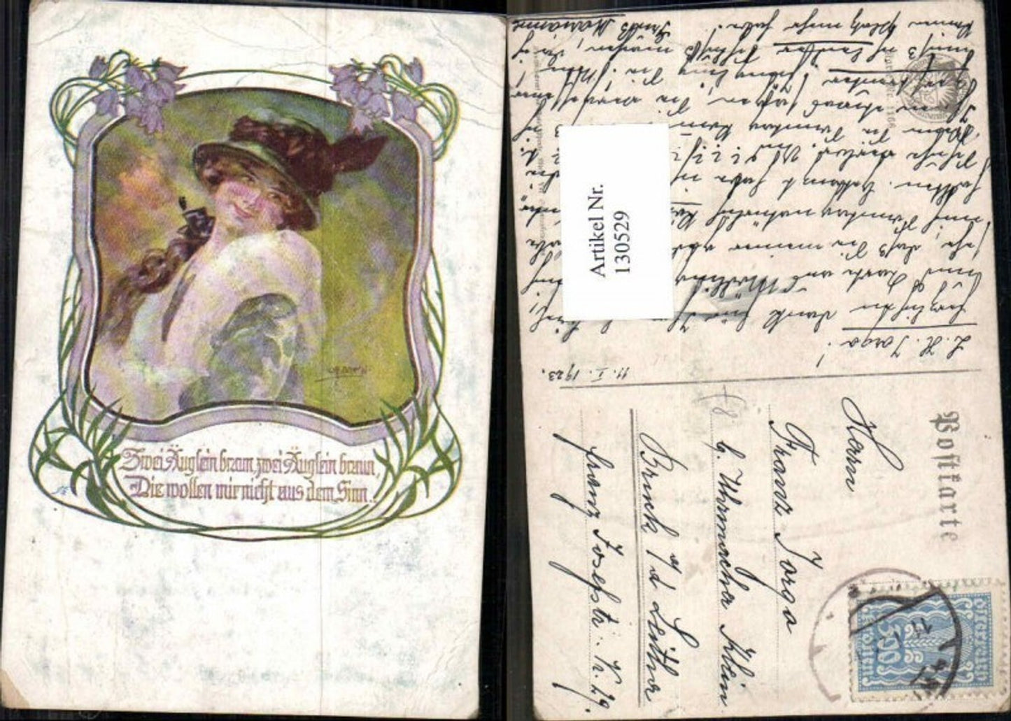 130529,Dt Schulverein 1166 W.H. Braun Glamour Frau Hut Mode Jugendstil Art Nouveau